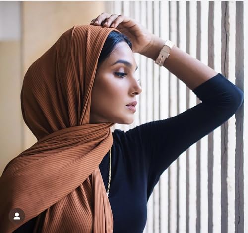 Ribbed Jersey Hijab Scarf for Women, Hijab for Women Muslim Breathable Stretchy Hajib - color: Rust