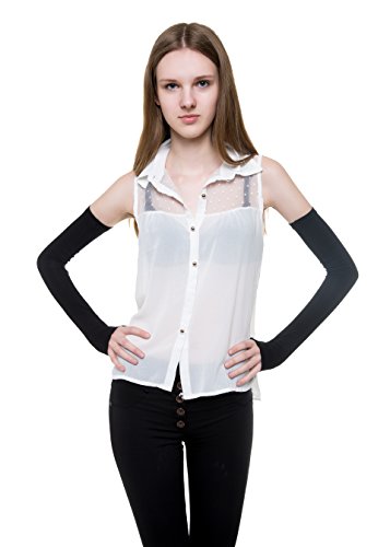 V28 Women Stretchy Long Sleeve Fingerless Gloves - color: Black