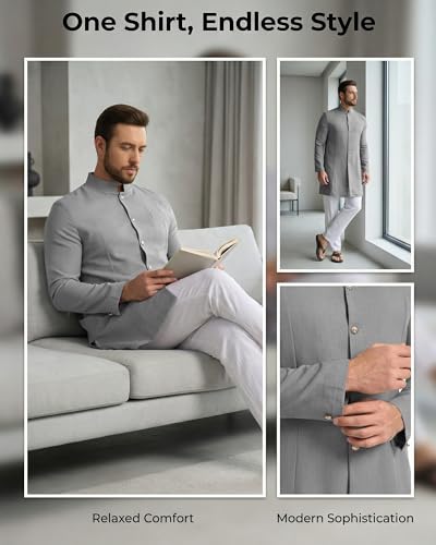 YAOHUOLE Mens Kurta Coats Indian Ethnic Royal Suits Jubba Thobe for Men - color: Gray, size: X-Large