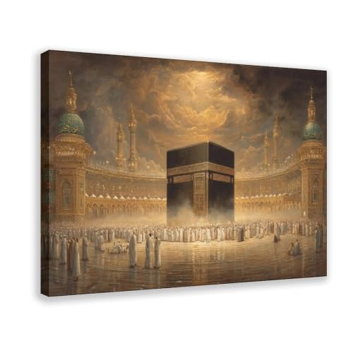 Islamic Canvas Wall Art Muslim Prayer Room Decor Holy Sanctuary Paintings - color: Wrapped Canvas, size: 12"L x 8"W