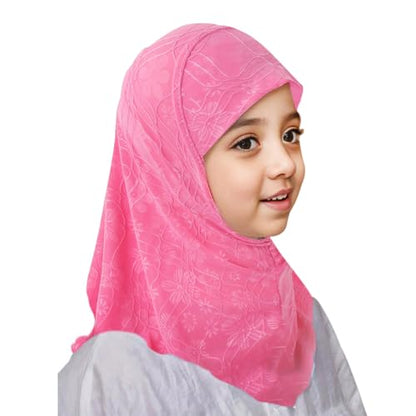 GREUS 2Pcs Kids Hijab for 2-6Y Girls Muslim Headscarf One Piece Hijabs Khimar Islam Arab Scarf Turban Bandana Hat Head Wrap - color: Set B (White + Pink)