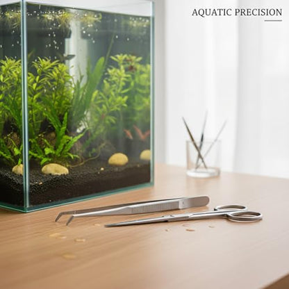 Aquarium Maintenance Tool Set - 430 Stainless Steel Long Reach Scissors, Tweezers & Sand Shovel for Fish Tanks - size: 14.96 x 0.47 x 0.31 in