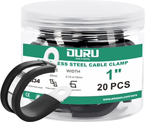 OURU 1 Inch Cable Clamps, Rubber Coated Insulated Clamps, 20pcs, 25mm | 304 Stainless Steel, Anti-Vibration, Rust Resistant, Secure Hold, Automotive Wire, Pipe & Tube Mounting, Cable Management - size: 20pcs - 1"
