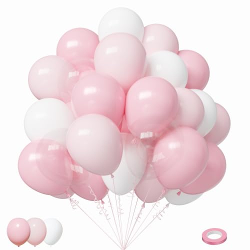 Lukiituke Light Pink Balloons, 60Pcs Pink and White Balloons - color: Pink and White