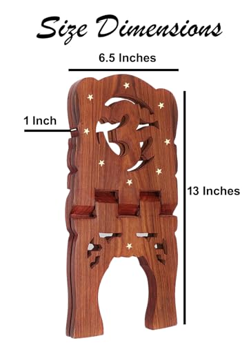 Sheesham Wooden Hand Carved Holy Book Stand for Quran, Bible, Bhagwat, Gita, Ramayana & Guru Granth Sahib for Reading OM Rehal Stand (13x6.5x1)inches OM05