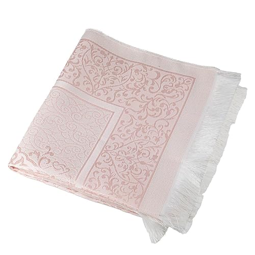 Modefa Luxury Islamic Thin Travel Prayer Mat in Satin Gift Bag - Deluxe 4 Piece Travel Set with Dua Book & Prayer Beads Tesbih - Thin Chenille Turkish Praying Carpet - Eid Gift Set (Pink) - color: Pink