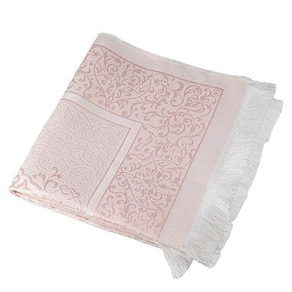 Modefa Luxury Islamic Thin Travel Prayer Mat in Satin Gift Bag - Deluxe 4 Piece Travel Set with Dua Book & Prayer Beads Tesbih - Thin Chenille Turkish Praying Carpet - Eid Gift Set (Pink) - color: Pink