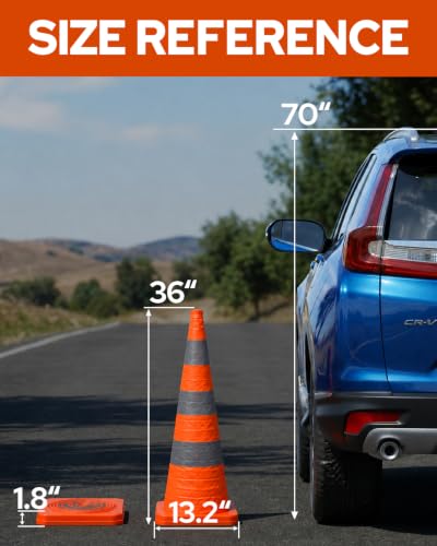 2 Pack 36 Inch Collapsible Traffic Safety Cones, Orange Pop Up Cones with Reflective Collar, Multi Purpose Road Cones for Road Safety, Parking Lot, Driving and Sport Training - size: 36 Inch