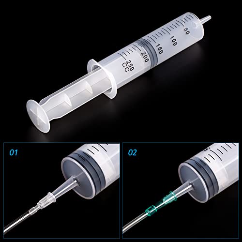 250ml Syringes with Tube 40 Inch Handy Plastic Tubing and Adapter Tip | Large Syringe for Liquid, Refilling Measuring, Dispensing Watering, Plant Irrigation, Feeding Pets, Oil or Glue Applicator - size: 250ML/CC