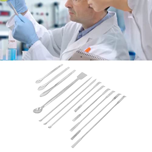 Diydeg 12Pcs Stainless Steel Lab Spatula, Micro Scoop Set, Lab Spoons Spatula Tool for Gel Capsules Empty Quickly Fill Tray with Powder Tamper Tools, Mixing Spatula