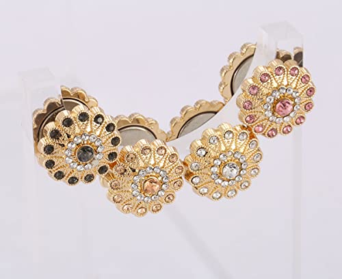 Strong Hijab Magnets Rhinestone Scarf Magnets for Hijab Magnetic Pins for Scarves Hijab Scarf for Women Girls Hijab Niqab Muslim Islamic Turban (FlowerB-Black+Clear+Gold+Pink)