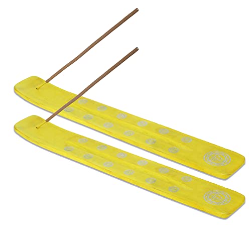 Bless-International Traditional-Handmade-Burner Wooden-Incense-Stick-Holder Ash-Catcher-Stand for-Aromatherapy-Meditation-Yoga (Positivity Yellow) 10 Inches, Pack of 2 - color: Positivity Yellow,10 Inch, size: Two Holders