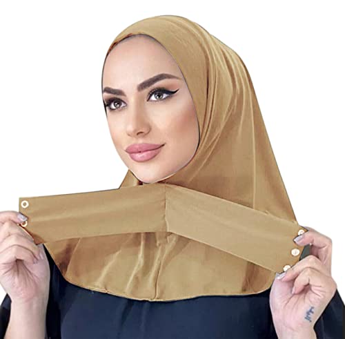 Suillty Fashion Muslim Hijab for Women Instant Snap Fastener Hijab Inner Cap Full Cover Head Wraps Scarf Islam Turban Caps - color: Beige