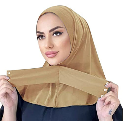 AIBEARTY Women Fashion Instant Muslim Turban Hijab with Snap Fastener Breathable Headscarf Bonnet Cap Turban Hat Shawl - color: Beige