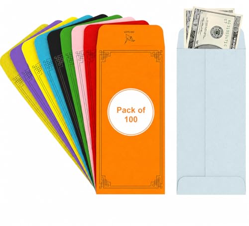 100 Pack Multi Color Cash Envelopes, 3.2"x6.6" 130 GSM Paper - color: Multicolor, size: Pack - 100, style: Cash Envelope