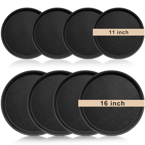 Zopeal 8 Pcs Bar Service Tray Round Plastic Non Slip,11", 16" - size: 11", 16"