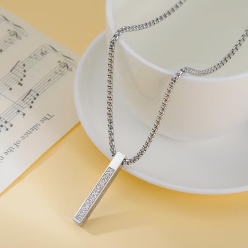 VASSAGO Islamic Ayatul Kursi Necklace for Women Men Stainless Steel/Leather Chain Muslim Allah Arabic 3D Bar Pendant Islam Eid Ramadan Gift Jewelry - color: 3D bar necklace-box chain