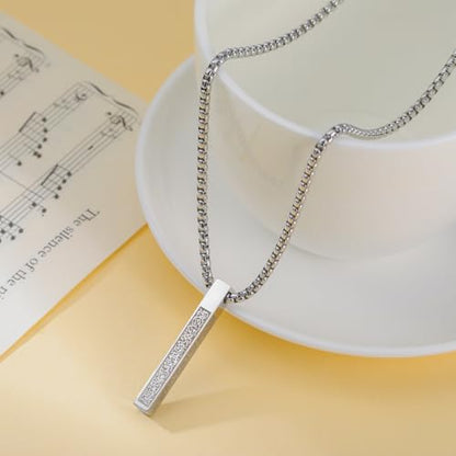 VASSAGO Islamic Ayatul Kursi Necklace for Women Men Stainless Steel/Leather Chain Muslim Allah Arabic 3D Bar Pendant Islam Eid Ramadan Gift Jewelry - color: 3D bar necklace-box chain