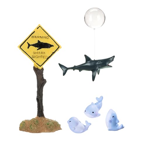 Piwe 5pcs Aquarium Shark Ornament Set Warning Sign Fish Tank Decor | shark themed aquarium ornaments for fish tank landscaping; underwater scene decor