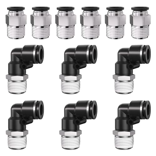 3/8 Push to Connect Fittings npt Thread to 5/16 Air Line quick | Pneumatic Tubing Hose 5/16 OD Tube to 3/8 npt, Male Elbow 90 Degree Straight Coupler - size: 5/16"OD x 3/8"NPT