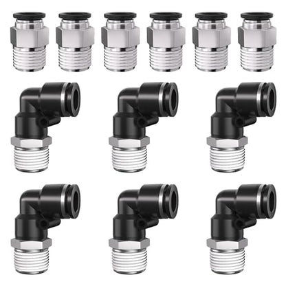 3/8 Push to Connect Fittings npt Thread to 5/16 Air Line quick | Pneumatic Tubing Hose 5/16 OD Tube to 3/8 npt, Male Elbow 90 Degree Straight Coupler - size: 5/16"OD x 3/8"NPT