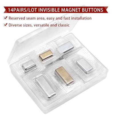 SEMINI Hidden Sew Magnetic Snap Invisible Hidden Sew in PVC Hidden Purse Closure for Fastener Handbag Cloth Clasp DIY Craft Sewing Tools (Mixed Size) - size: Mixed Size,Rectangular