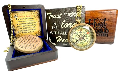Bible Verse Brass Compass – Trust in the Lord with All Your Heart (Proverbs 3:5-6) | Christian Gifts for Men, Women, Boys, Girls, Teens | Graduation Gift, Easter, Baptism, Faith-Based Keepsake