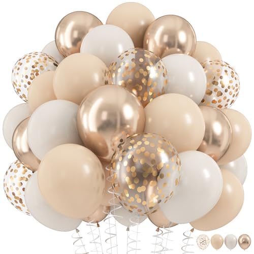 Beige and Champagne Gold Balloon Set, 60Pcs 12 Inch Nude Cream Retro White Sand Balloons with Metallic Champagne Gold Confetti Latex Balloons for Birthday Wedding Baby Bridal Shower Party Decorations - color: Beige Champagne Gold, size: 12 inch 60pcs