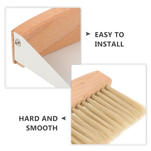 Kids Window Cleaner Stainless Steel Cleaner Mini Dustpan and Brush Set Wood Small Metal Pan Natural Table Handy Brush for Sweeping Home Kitchen Car Office Storage Bin