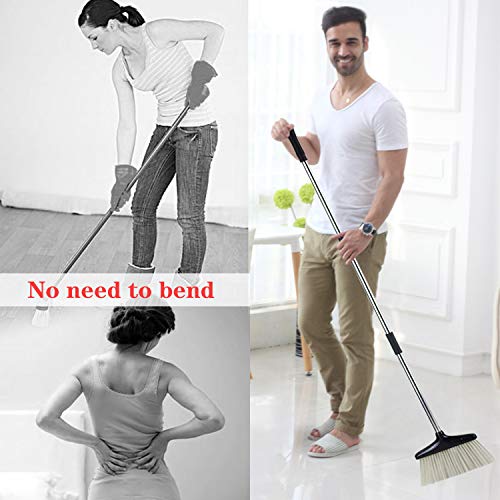 Broom and Dustpan Set 52-in Long Adjustable Handle Broom Dustpan Combo | Upright Dustpan with Teeth to Automatically Clean Hair, Dust Pan with Lid, Suitable for Home Kitchen Office Hall Floor