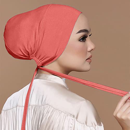 Chiffon Hijab with Undercap Fashion Solid Color Chiffon Head Wraps Under Scarf Caps Muslim Fashion Bandage - color: Watermelon Red