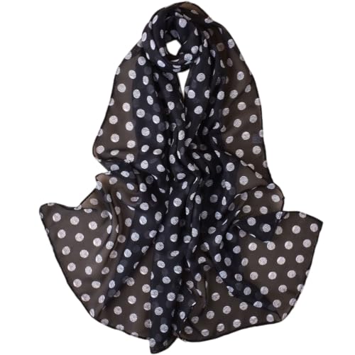 Polka Dot Chiffon Sheer Scarfs Sunscreen Shawls Wraps for Women Lightweight Scarves - color: Black