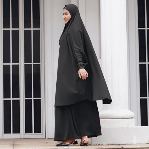 Abayas for Women Muslim Chiffon Prayer Burqa Dress Burkas for Women Muslim Hijab Dress Full Length Islamic Veil Abaya Set - color: Black
