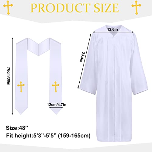 Jiuguva Clergy Robe for Adults Unisex, Priest Church Robe Set with Cross Stole, Minister Pulpit Baptism Choir Robe Attire - color: White
