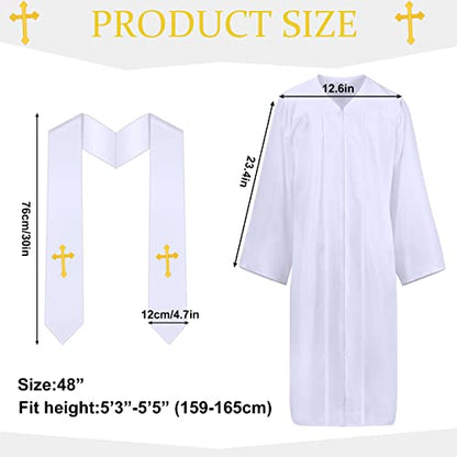 Jiuguva Clergy Robe for Adults Unisex, Priest Church Robe Set with Cross Stole, Minister Pulpit Baptism Choir Robe Attire - color: White
