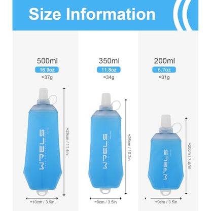 WRELS 200ml/350ml/500ml Collapsible Soft Flask,BPA Free Folding Soft Water Bottle with Hanging Ring,Lightweight TPU Hydration Flask for Running Marathon Cycling Hiking - color: Blue-350ml*1