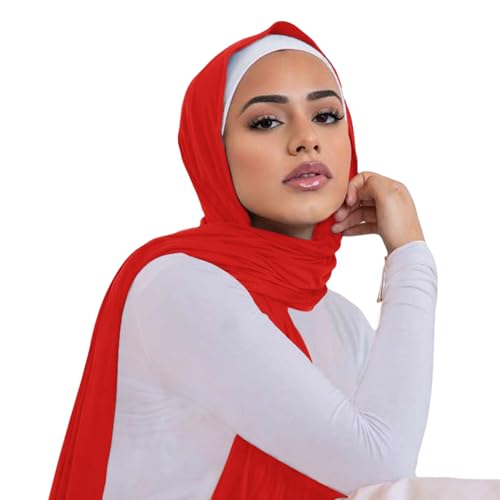 Hijab Scarf for Women Soft Cotton Muslim Jersey Hijab Head Wrap Scarves Fashion Long Scarf Shawls - color: Red