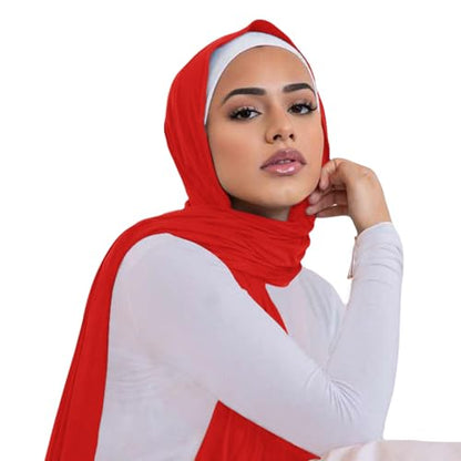 Hijab Scarf for Women Soft Cotton Muslim Jersey Hijab Head Wrap Scarves Fashion Long Scarf Shawls - color: Red