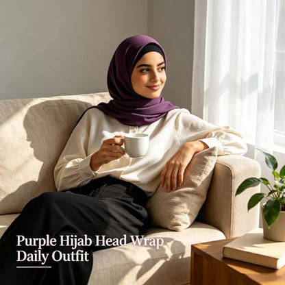 Hijab Scarf for Women, 3PCS Set with Undercap and Hijab Clip Lightweight Modal Muslim Head Wrap Scarf for Daily - color: Sy11-dark Purple Hijab+black Undercap