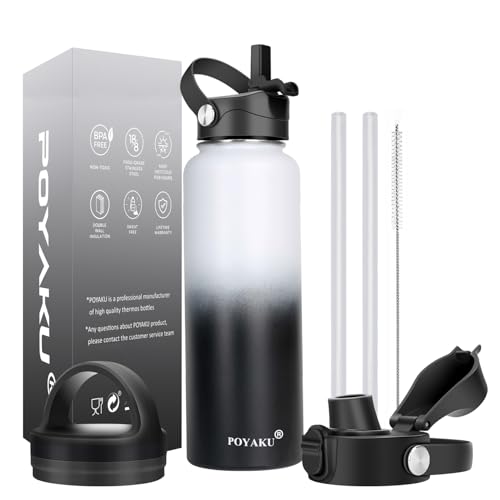 Water Bottle Insulated 32oz 40oz 64oz 128oz Straw Lid Spout Lid & 3 Lids, Leak Proof, Vacuum Insulated,Stainless Steel Water Bottle Wide Mouth for Sports, Gym or Office - color: Day & Night, size: 40 Ounces