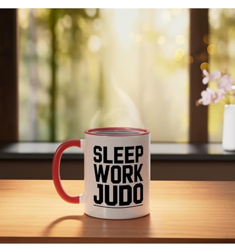 Judo Dad Life Humor Between Work Sleep Mat Time Martial Arts Ceramic Mug, Red/White - color: Red/White