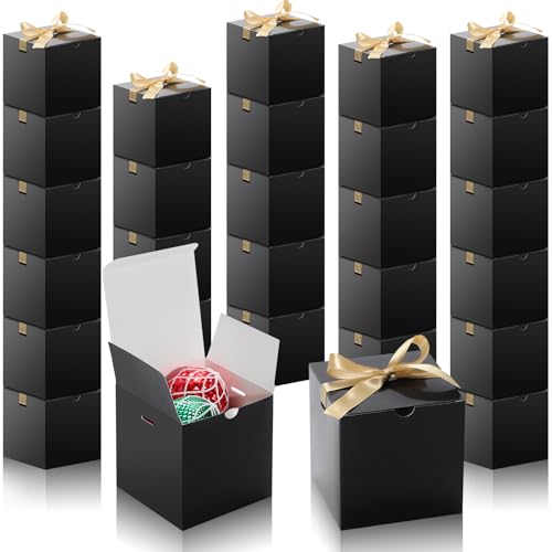 DOYIDE Small Gift Boxes, 60 Pcs 4x4x4 Inch Black Elegant Paper Box with Ribbons, Party Favor Boxes for Candy Cupcake Christmas Wedding Baby Shower Bridesmaids Birthday - color: Black, size: 4x4x4inch(Pack of 60)