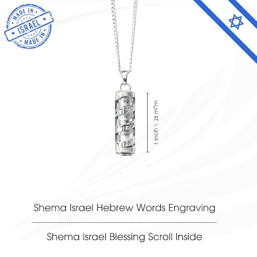 14K Gold Plated Made in Israel Mezuzah Pendent With Scroll Klaff Hashem Star Of David Necklace Jewelry Jewish Israel Blessing - color: Silver