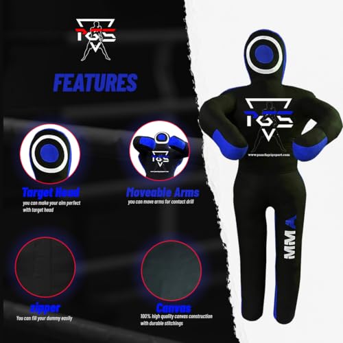 MMA Grappling Dummy Brazilian JIU Jitsu BJJ Punching Bag for Self Defense Wrestling Judo Karate Boxing Throwing Submission Standing Position - UNFILLED - color: Black Blue, size: 6FT / 70"