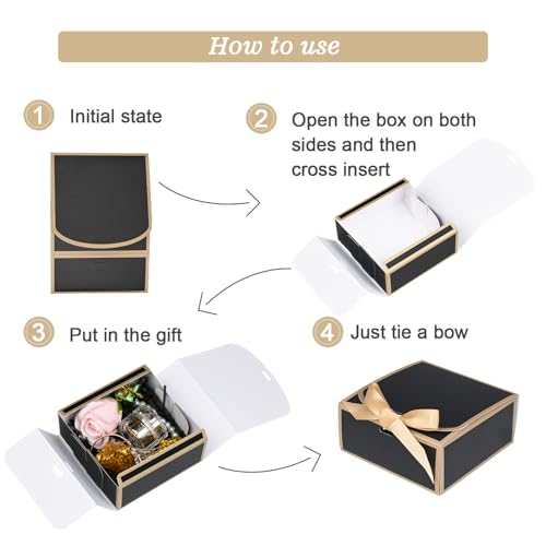 WLUSEAXI 12Pack Small Gift Boxes with Lids, 4.5''x4.5''x2'' Small Boxes for Gifts with Ribbons, Black Gift Boxes for Present, Birthday, Valentine's Day, Mother's Day, Holiday - color: Black