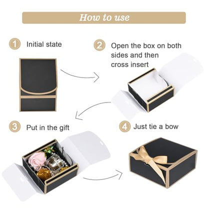 WLUSEAXI 12Pack Small Gift Boxes with Lids, 4.5''x4.5''x2'' Small Boxes for Gifts with Ribbons, Black Gift Boxes for Present, Birthday, Valentine's Day, Mother's Day, Holiday - color: Black