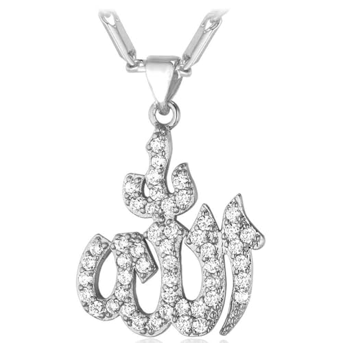 U7 Allah Pendant Necklace with Chain Platinum / 18K Gold Plated Muslim Jewelry Islamic Pendant - color: 01.Platinum Iced Out