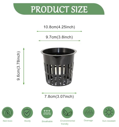 30 Pack 4 Inch Net Pots, Lightweight Slotted Mesh Net Cups for Hydroponics, Economy Hydroponic Pots for Indoor Outdoor Growing - size: 4inch