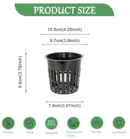 30 Pack 4 Inch Net Pots, Lightweight Slotted Mesh Net Cups for Hydroponics, Economy Hydroponic Pots for Indoor Outdoor Growing - size: 4inch