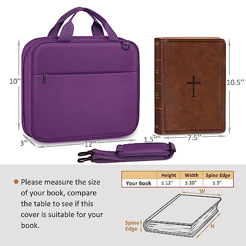 FINPAC Large Bible Cover, Carrying Book Case Church Bag Bible Protective with Zippered Pocket and Handle, Gift for Men Women - color: Purple